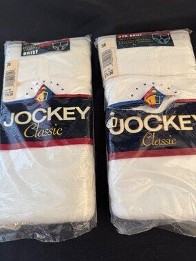 3 Pack Jockey brand white  briefs in package; Two packages (6 briefs); Size 36